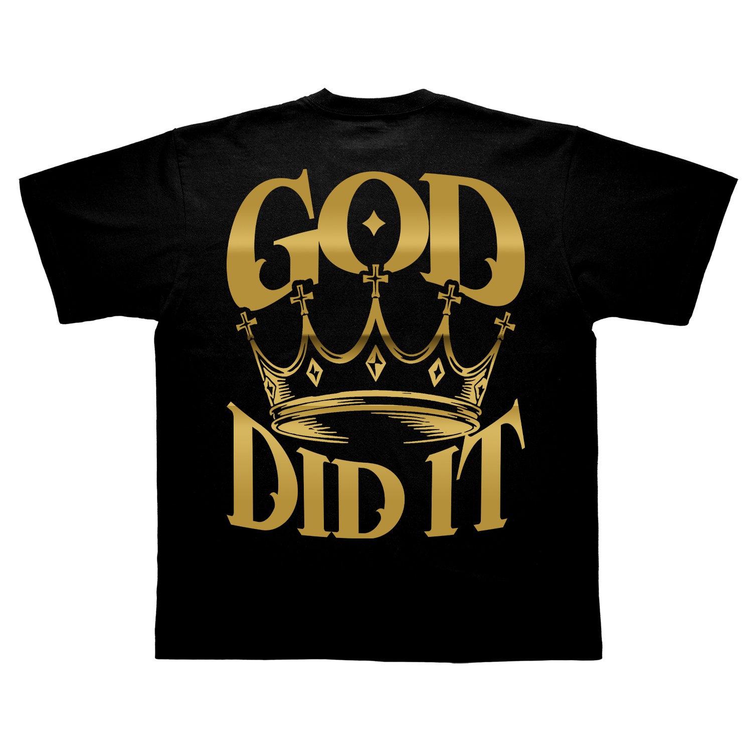 GOD DID IT CLOTHING lion and crown graphic tee, front and back, in three colorways